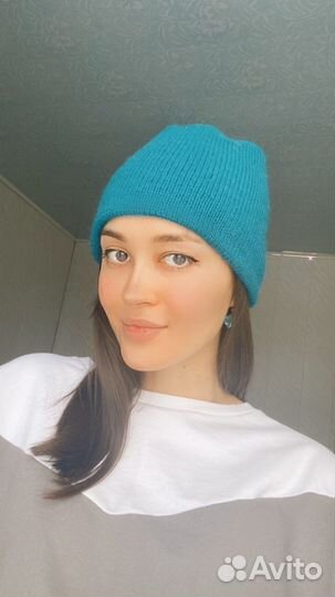 Шапка вязаная меринос ангора двойная зима-весна