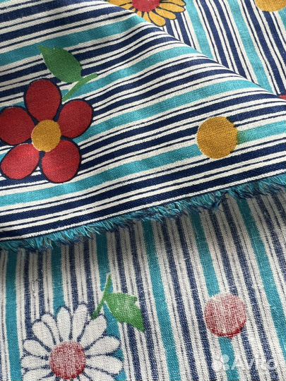 Винтажный хлопок в полоску с цветами, ткань СССР