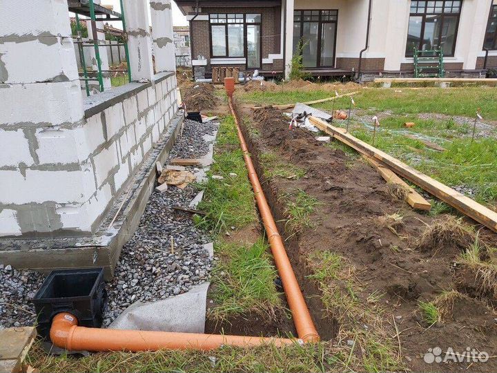 Дренаж участка ливневка водоотведение прокладка тр