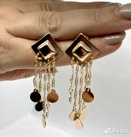 Оригинальные серьги под золото 7 см