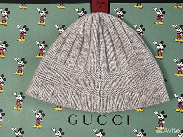 Шапка Gucci оригинал, серого цвета, с лого