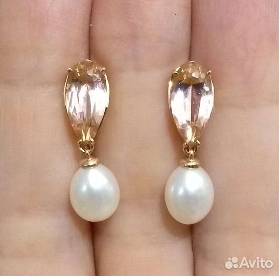 585 серьги с жемчугом и ситаллами новые 3506/гр