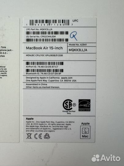 MacBook Air (15 дюймов, M2, 2023 г., 512 гб)