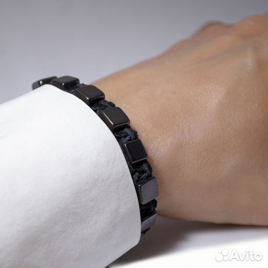 Кожаный браслет шамбала с шунгитом