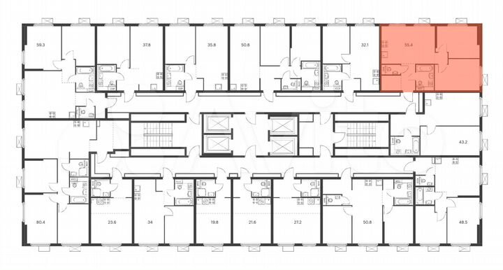 2-к. квартира, 55,4 м², 11/33 эт.