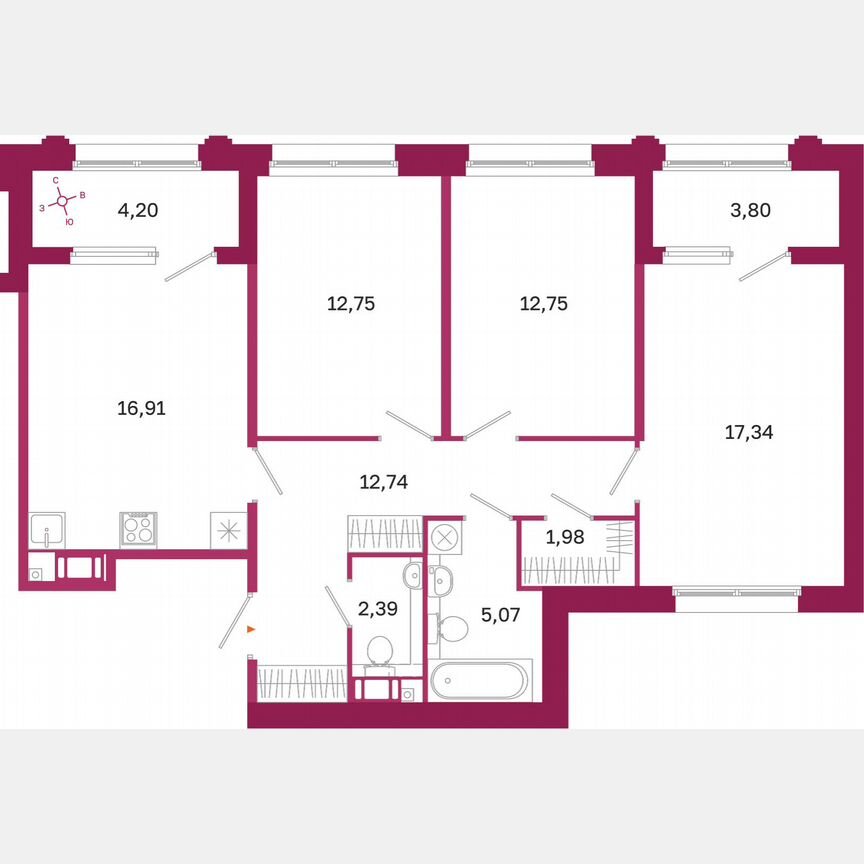 3-к. квартира, 85,9 м², 3/10 эт.