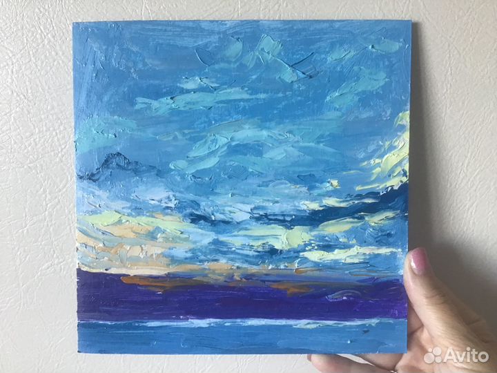 Картина маслом пейзаж/ озеро/ море/закат