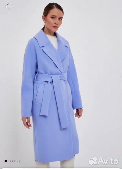 Голубое драповое пальто халат