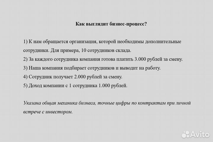 Доля 50% в аутсорс агентстве. Инвестору от 750 тыс