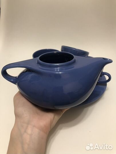 Сервиз чайный бфз синий: чайник + чашки + блюдца