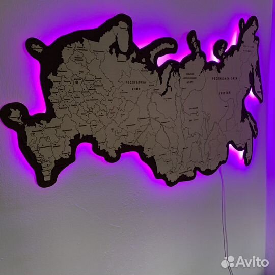 Карта России деревянная с подсветкой