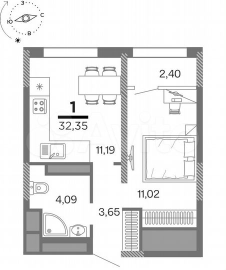 1-к. квартира, 32,4 м², 25/25 эт.