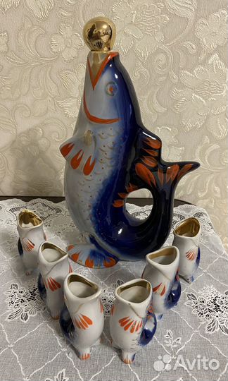 Графин-штоф рыба с рюмками-рябками СССР