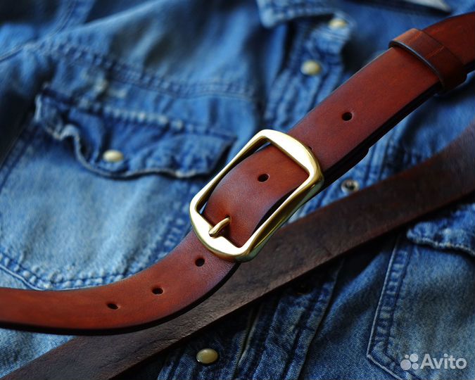 Ремень 35 мм из натуральной кожи Рыжий