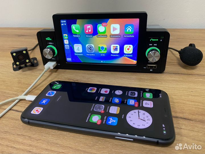 Магнитола 1din сенсорный экран микрофон CarPlay BT