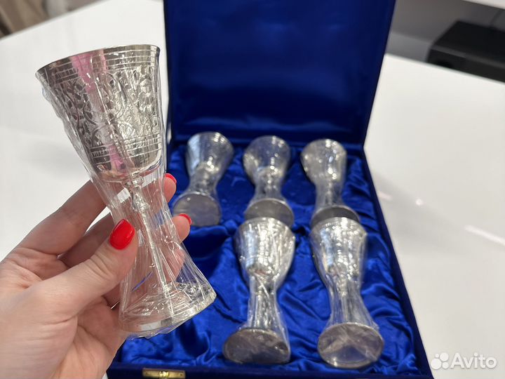 Мельхиоровые фужеры на свадьбу в коробке 6 шт