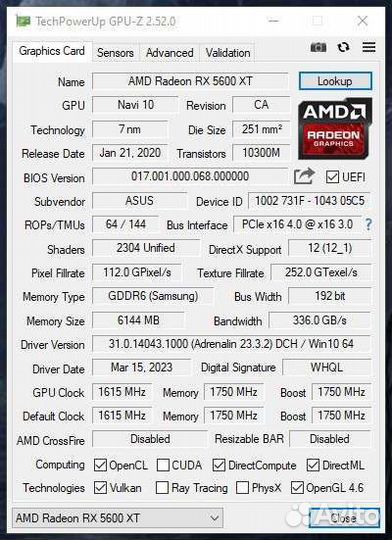 Продам видеокарту asus rx5600xt TUF