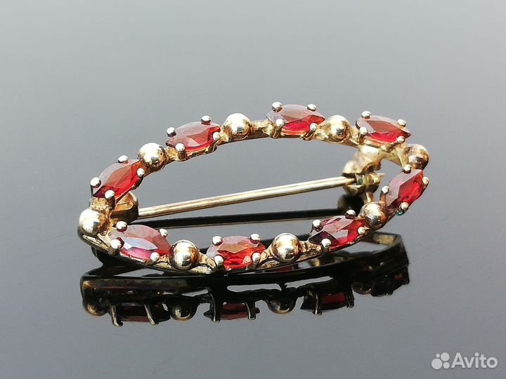 Винтажная Брошь Гранаты Золочение