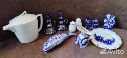 Гжельский фарфор, кобальт, золото. Оригинал, Новое