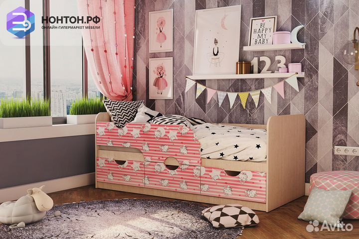 Кровать Минима дуб атланта / пинк хеллоу китти