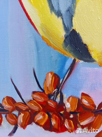 Картина маслом Синица и облепиха