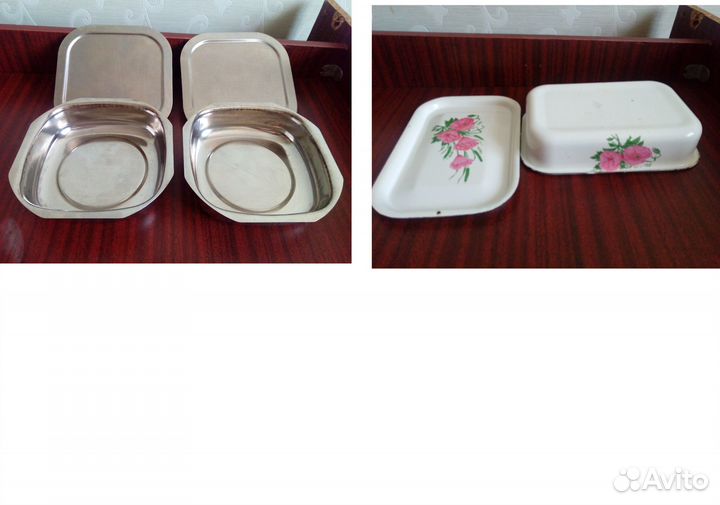 Лоток из нержавейки и эмалированный с крышкой