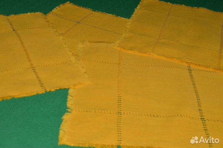 Скатерть, салфетки, жёлтая, хлопок, винтаж