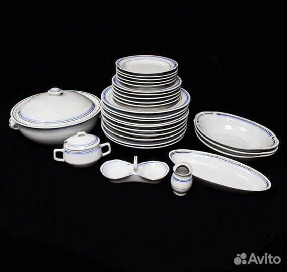 Сервиз столовый Синие и золотые полосы, 28 предмет