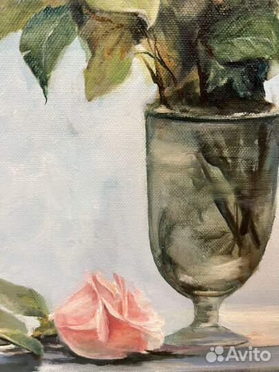 Картина маслом на холсте цветы натюрморт розы