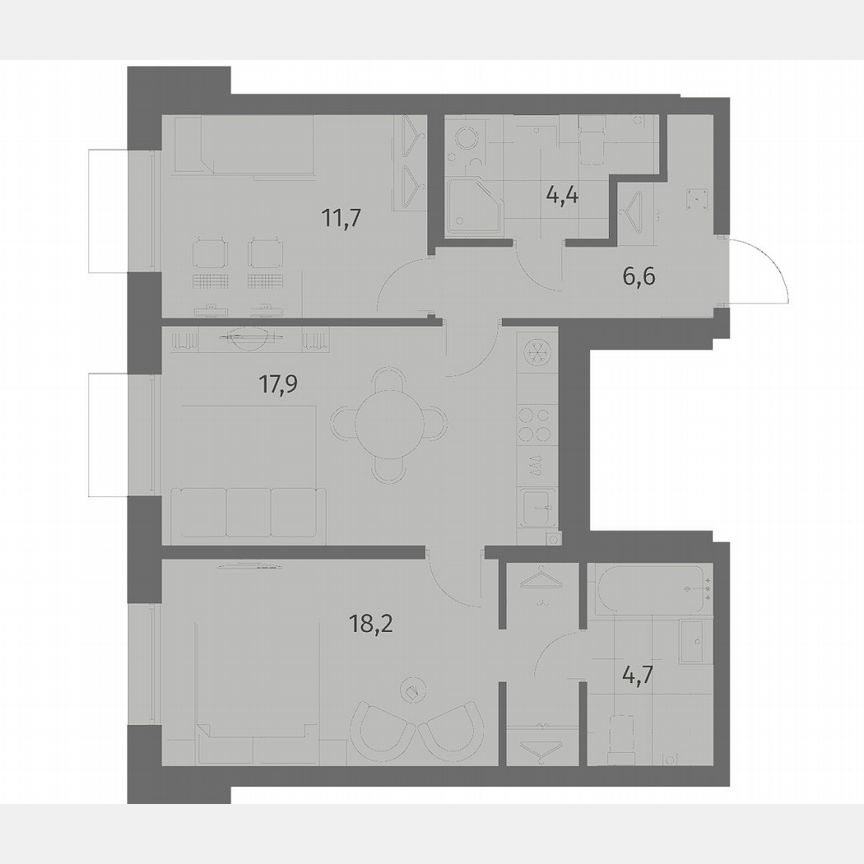 2-к. квартира, 63,5 м², 3/6 эт.