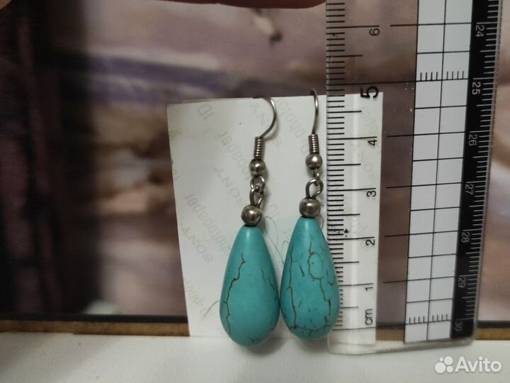 Серьги с натуральной бирюзой