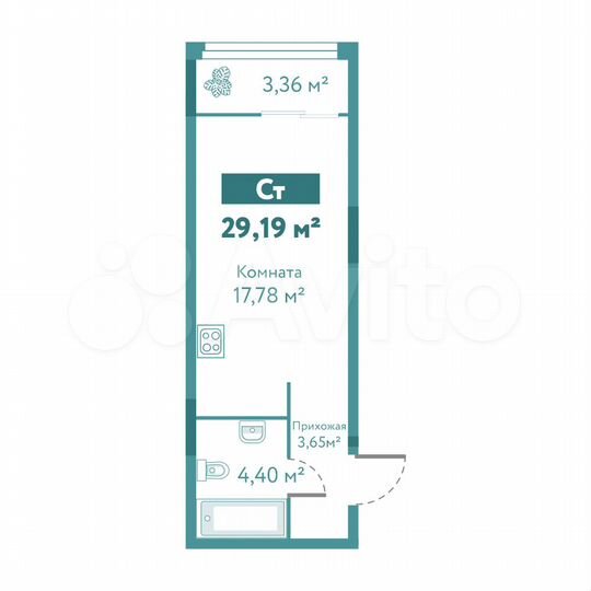 Квартира-студия, 29,2 м², 1/10 эт.