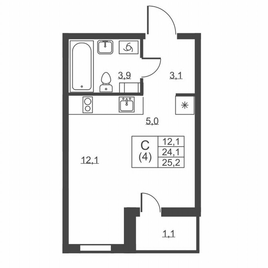 Квартира-студия, 25,2 м², 6/8 эт.