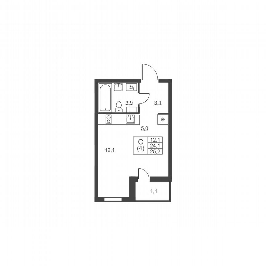 Квартира-студия, 25,2 м², 6/8 эт.