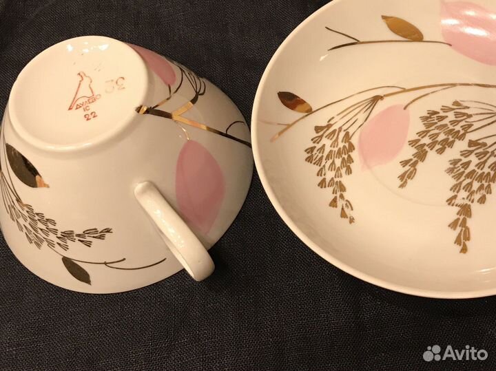 Чайная пара Дулёво СССР Золотая ветка