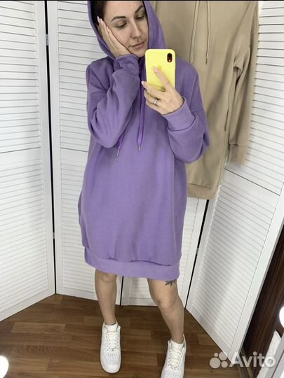 Худи удлененное оверсайз на флисе 2 цвета
