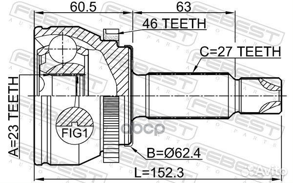 Шрус наружный 23x62.5x27 2210soulb2A46 Febest
