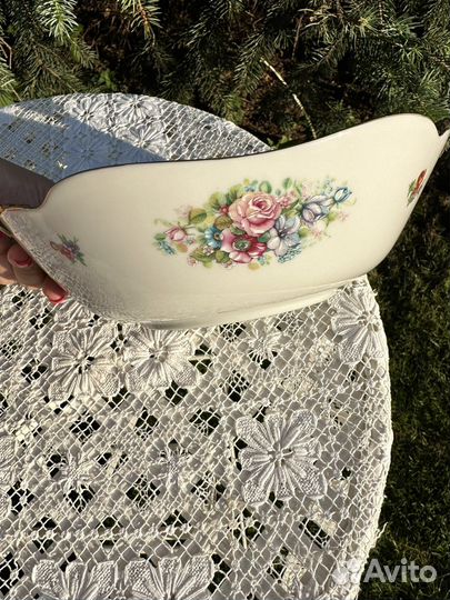 Салатник с бронзой Лимож, редкая розовая серия