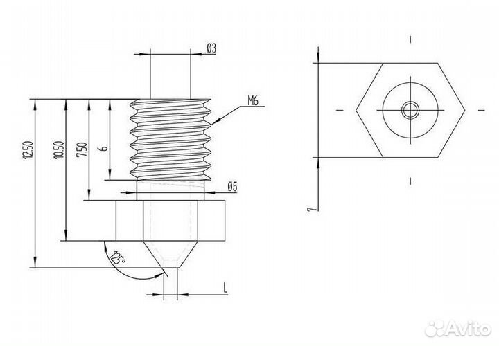 Сопло экструдера E3D-V6 Латунь -1.75 мм- (0.2-1