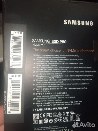 Ssd nvme Samsung 980 2tb m.2 новый