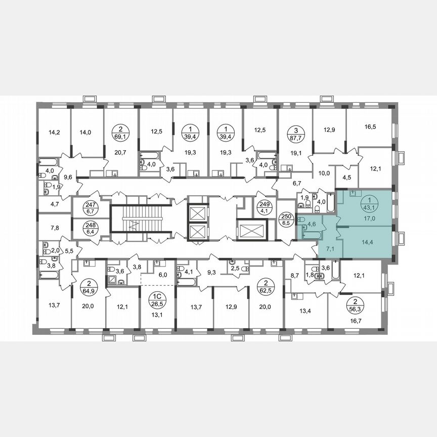 1-к. квартира, 43,1 м², 16/19 эт.