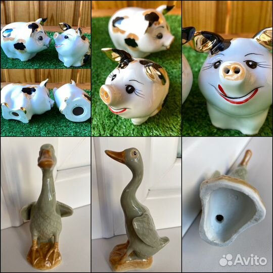 Статуэтка фарфор СССР Собака Цапля Гусь Рыбки