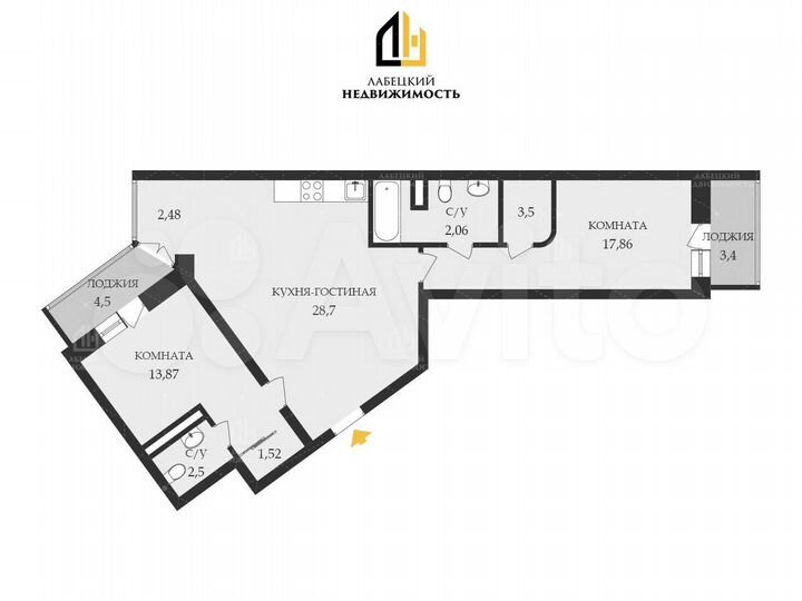 2-к. квартира, 69,8 м², 10/15 эт.