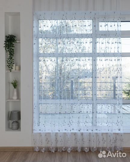 Тюль Мона Серебро готовый на окна пошив