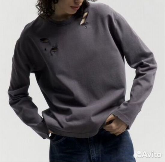 Лонгслив lime с дырками рваный S гранж