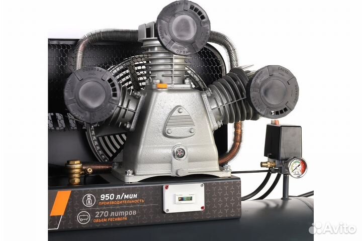 Компрессор Patriot KRX 950 L270 D, поршневой, ременной, масляный, 950 л/мин, 270 л, 10 бар, 5.5 кВт