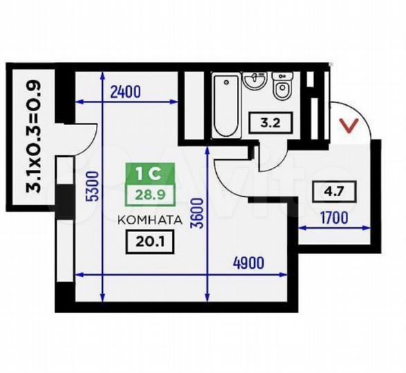 Квартира-студия, 30 м², 7/17 эт.