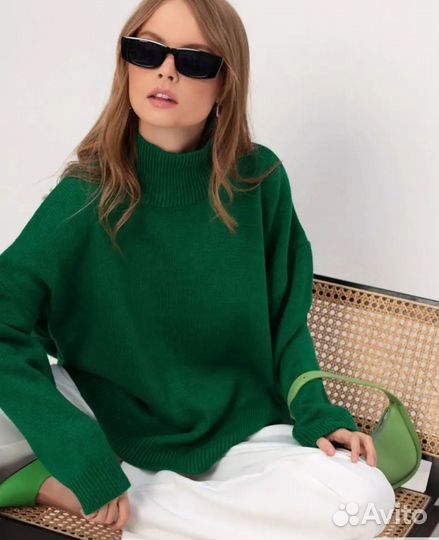 Свитер с горлом оверсайз, р. S зеленый
