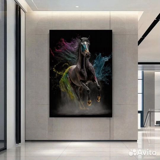 Картина маслом черная лошадь