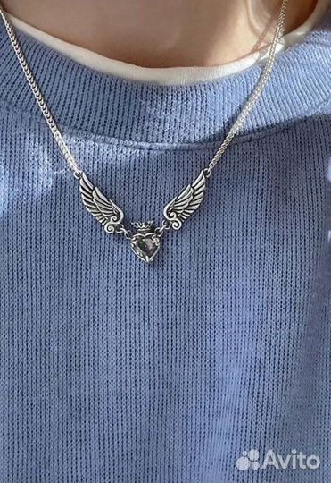 Колье цепочка сердце с крыльями